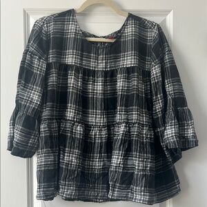 Vince Camuto Black and White Plaid Top